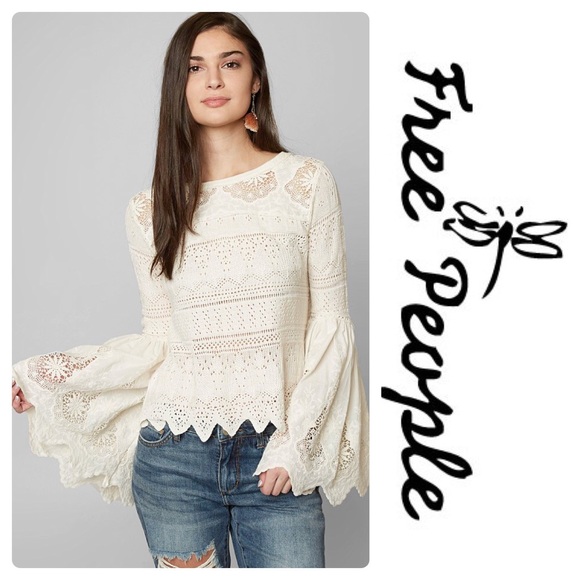 New Free People Once Upon a Time Lace Top Ivory M - Picture 2 of 5